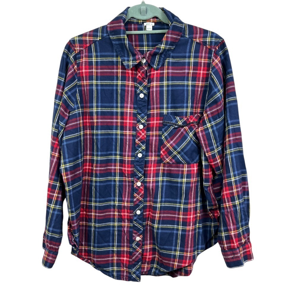 Aerie Womens Plaid Flannel Shirt Blouse Button Long Sleeve Pocket Red Blue Sz M*